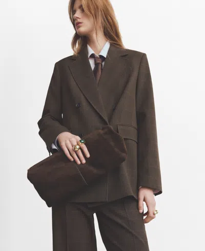 Mango Double-breasted Check Suit Jacket Brown In Brown