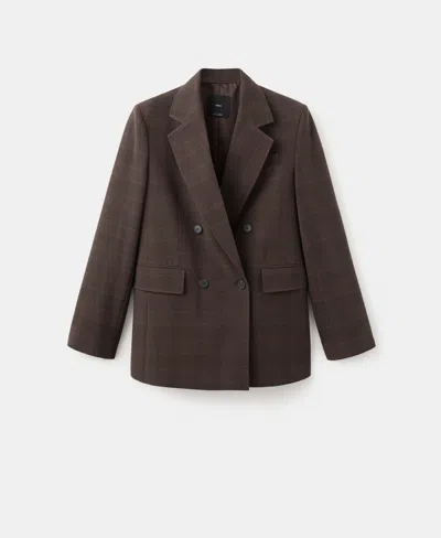 Mango Double-breasted Check Suit Jacket Brown In Brown