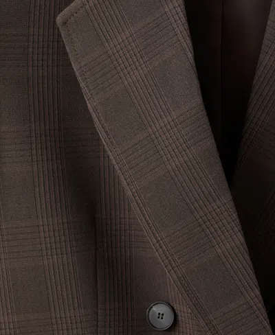 Mango Double-breasted Check Suit Jacket Brown In Brown