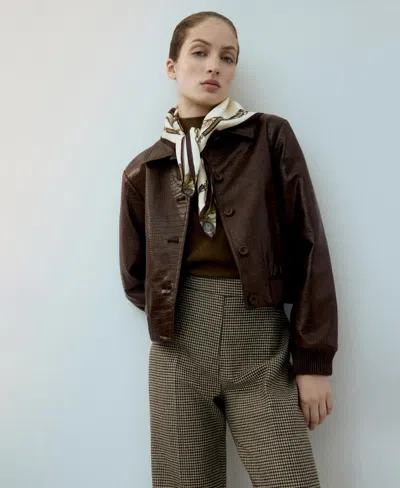 Mango Houndstooth Wool Blend Trousers Medium Brown In Neutral