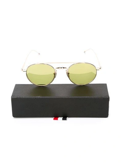 Shop Thom Browne Shiny 12k Gold & Yellow Sunglasses In Green