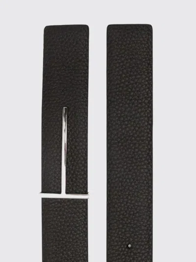 Tom Ford Dark Brown Reversible Textured Silver Buckle Belt In Black