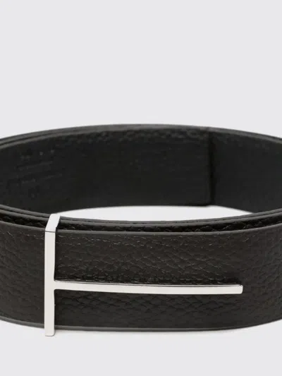Tom Ford Dark Brown Reversible Textured Silver Buckle Belt In Black