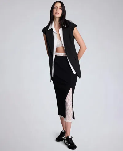 Kenneth Cole Compression Pull-on Column Slit Skirt In Black