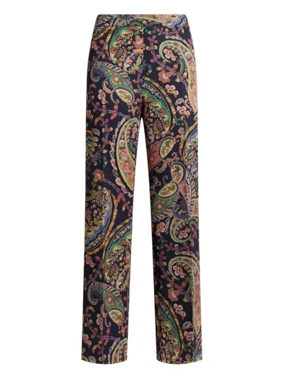 Etro Womens Bootcut Trousers Paisley Pattern In Blue