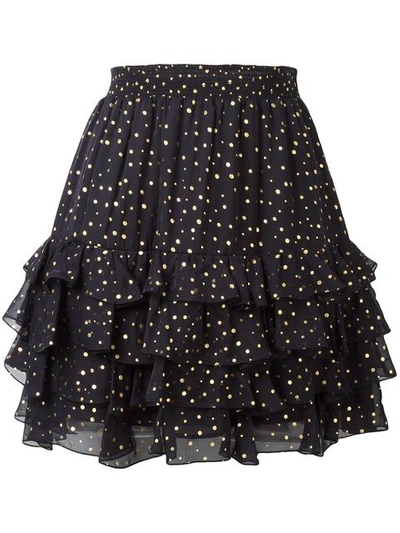 Just Cavalli Polka Dots Printed Silk Georgette Skirt In Navy/gold