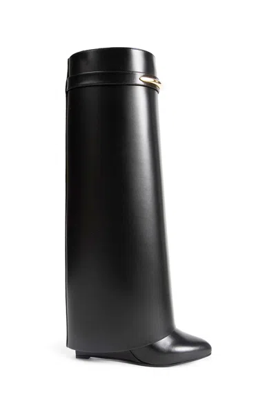 Givenchy Black Sandals With Logo Plaque On The Front And High Wedge Heel In Leather Woman