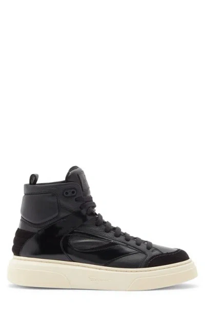 Ferragamo Cassio Leather High-top Sneakers In Black