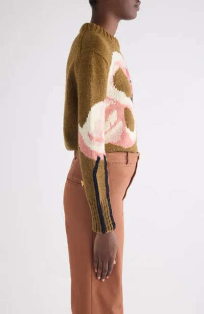 Chloé Hand Knit Flamingo Intarsia Wool Crewneck Sweater In Gold