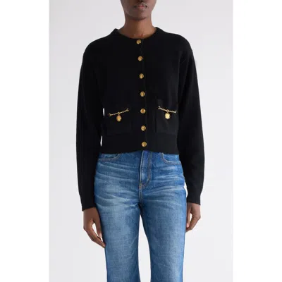 Chloé Chloe Embellished-pocket Wool And Cashmere-blend Cardigan In Black