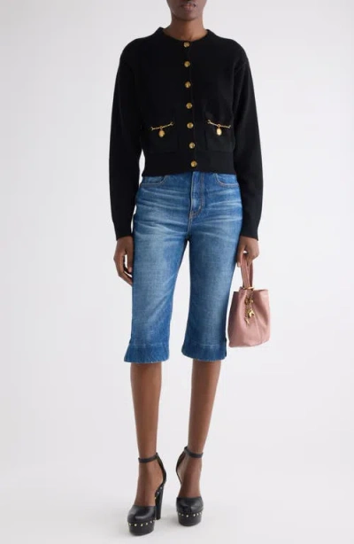 Chloé Chloe Embellished-pocket Wool And Cashmere-blend Cardigan In Black