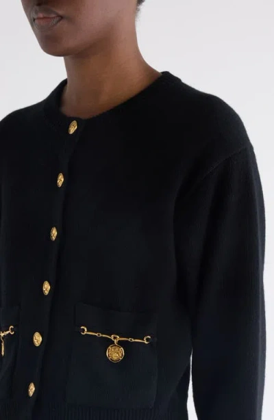 Chloé Chloe Embellished-pocket Wool And Cashmere-blend Cardigan In Black