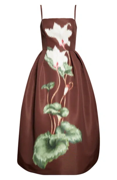 Oscar De La Renta Cyclamen Sleeveless Faille Cocktail Midi Dress In Brown