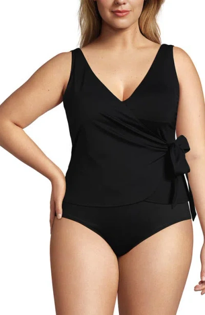 Lands' End Plus Size Dd-cup Side Tie Tankini Top In Black
