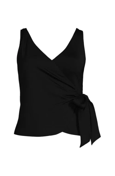 Lands' End Plus Size Dd-cup Side Tie Tankini Top In Black