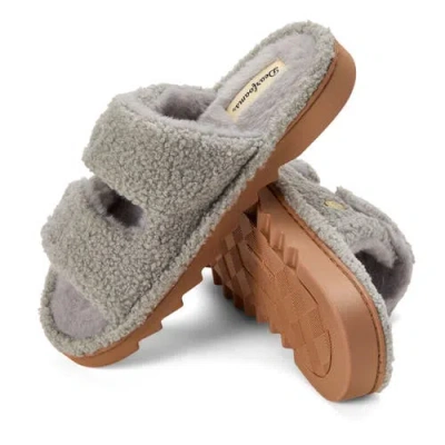 Dearfoams Regina Teddy Double Band Slide Slipper In Gray