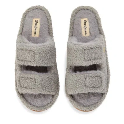 Dearfoams Regina Teddy Double Band Slide Slipper In Gray