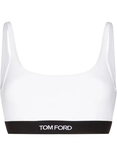 Tom Ford White Bralette With Contrasting Logo Print In Modal Stretch Woman In White