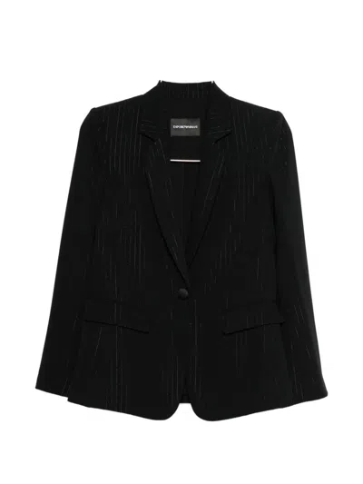 Emporio Armani Single-breasted Pinstriped Lurex Jacket In Black