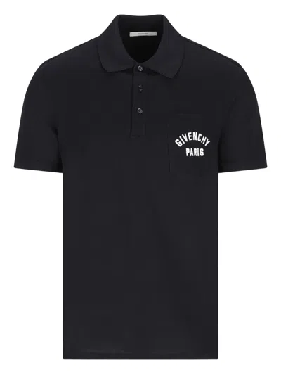 Givenchy Dark Blue Polo Shirt With Logo Embroidery Men In Black