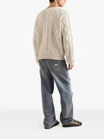 Dolce & Gabbana Oversized Pullover With Interwoven Pattern Clothing In Neutral