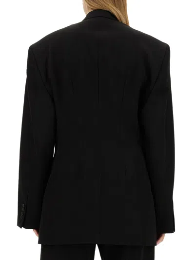 Balenciaga Cinched Double-breasted Wool Blazer In Black