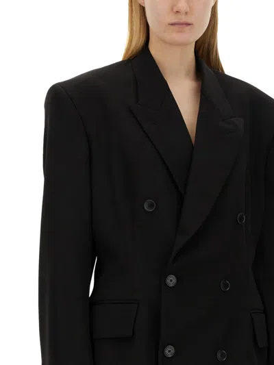Balenciaga Cinched Double-breasted Wool Blazer In Black