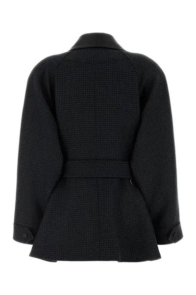 Chloé Wool Belted Jacket With Leather Collar Clothing In Black