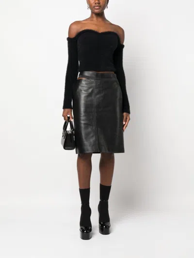 Fendi Cut-out Leather Midi Pencil Skirt In Black