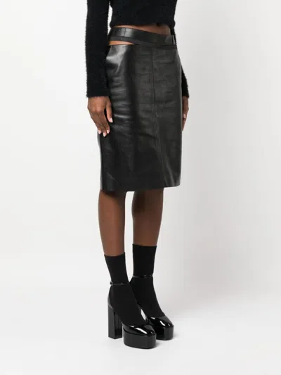 Fendi Cut-out Leather Midi Pencil Skirt In Black