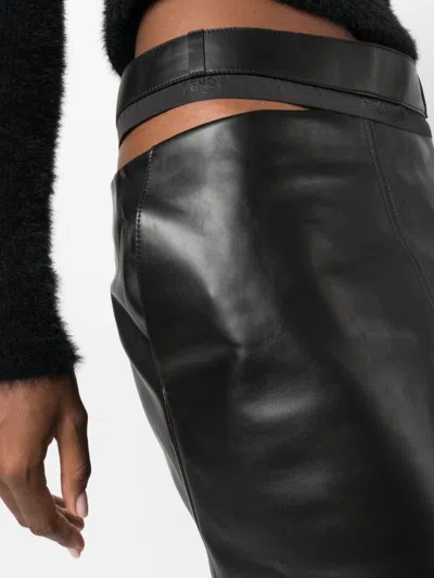 Fendi Cut-out Leather Midi Pencil Skirt In Black