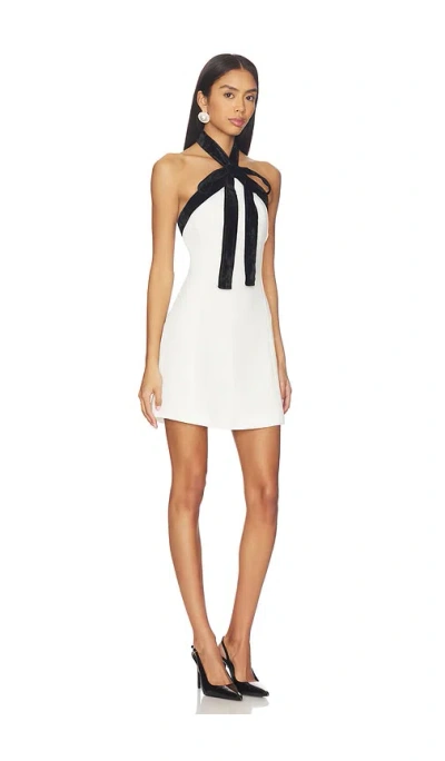 Simkhai Jolie Bow-detailed Velvet-trimmed Crepe Mini Dress In Neutral