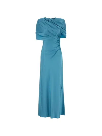 Stella Mccartney Women Light Blue Draped Satin Maxi Dress, S Luxury Dresses For Women Darveys