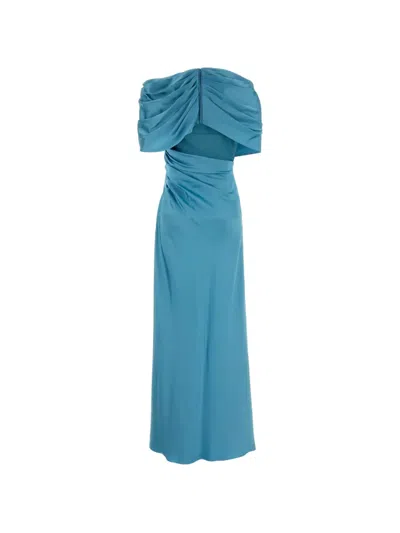 Stella Mccartney Women Light Blue Draped Satin Maxi Dress, S Luxury Dresses For Women Darveys