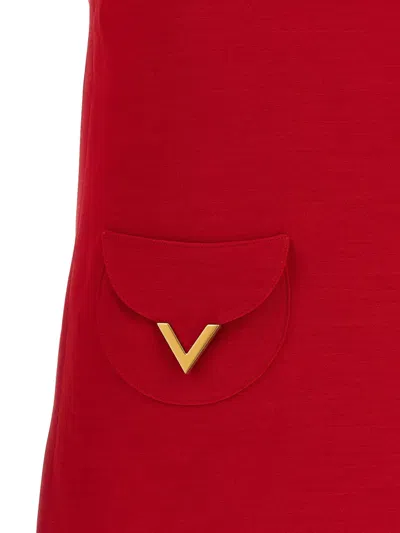 Valentino Womens Paris Pocket-front Short-sleeve Wool-blend Midi Dress In Red