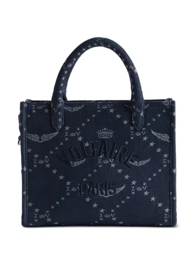 Zadig & Voltaire Angel Mini Zv Monogram Denim Tote In Blue