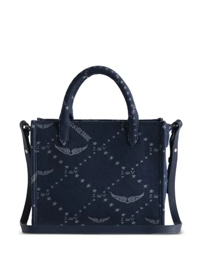 Zadig & Voltaire Angel Mini Zv Monogram Denim Tote In Blue