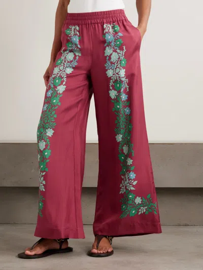 La Doublej Palazzo Printed Silk Wide-leg Pants In Brown
