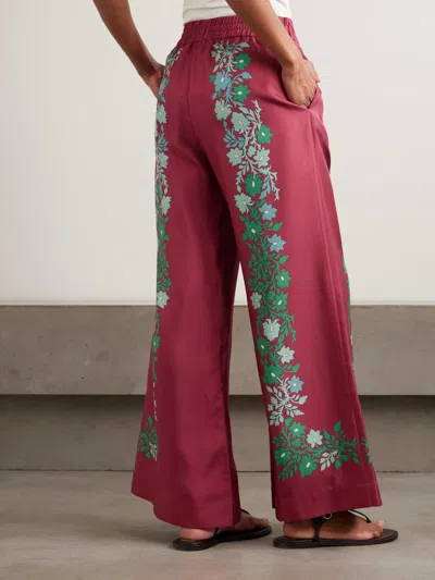 La Doublej Palazzo Printed Silk Wide-leg Pants In Brown