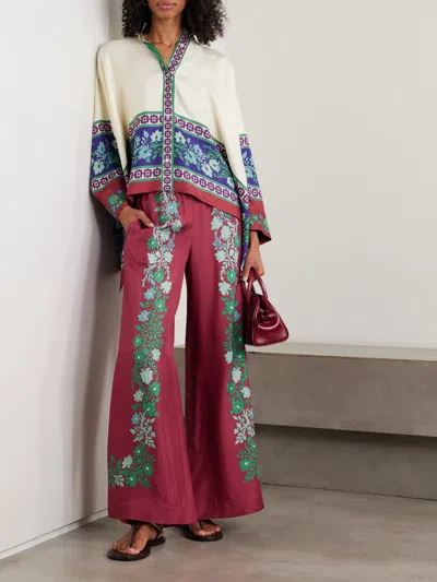 La Doublej Palazzo Printed Silk Wide-leg Pants In Brown