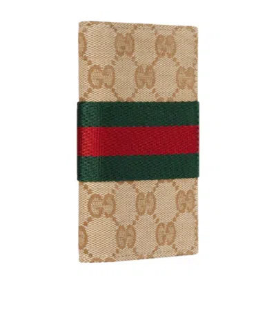Gucci Gg Card Case With Web In Pattern