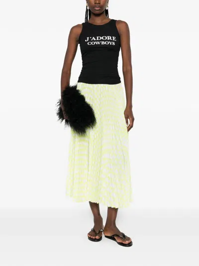 Msgm Pleated Patterned Skirt In Yellow