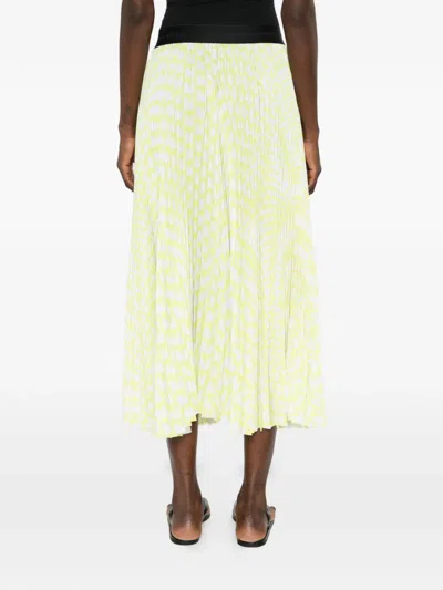 Msgm Pleated Patterned Skirt In Yellow