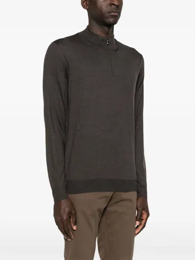 Corneliani Zip Sweater In Brown