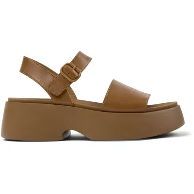 Camper Tasha Ankle Strap Wedge Sandal In Brown