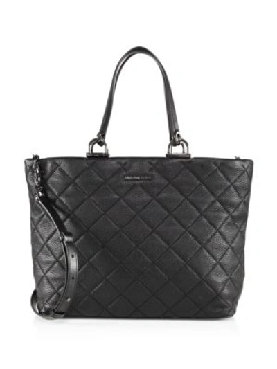 Michael Michael Kors Quilted Large East West Leather Tote In Black