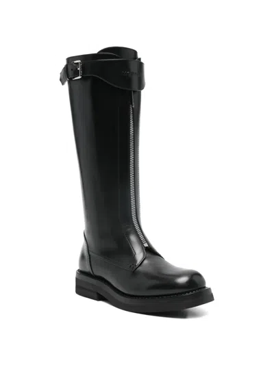 Alexander Mcqueen Countryside Zip-detailed Buckle Knee Boots In Black