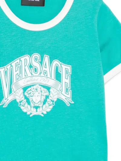Versace Logo Ringer T-shirt In Blue