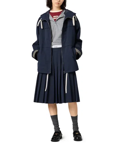Miu Miu Drawstring Parka Coat In Blue
