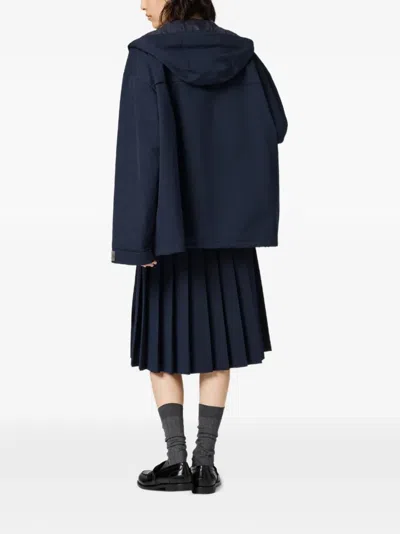 Miu Miu Drawstring Parka Coat In Blue